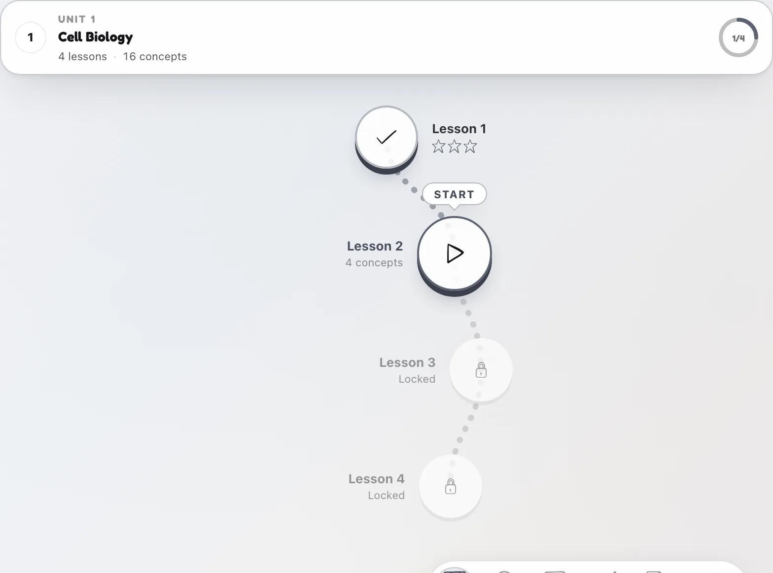 The lrnos learning path with lessons in order and mastery stars